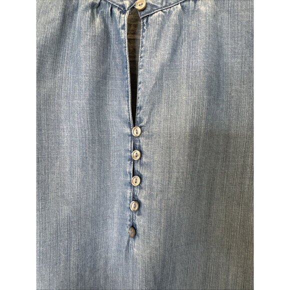 Time andTru Womens Ladies Blue Chambray Sleeveless Ruffle Blouse Top Size Large - Picture 4 of 10